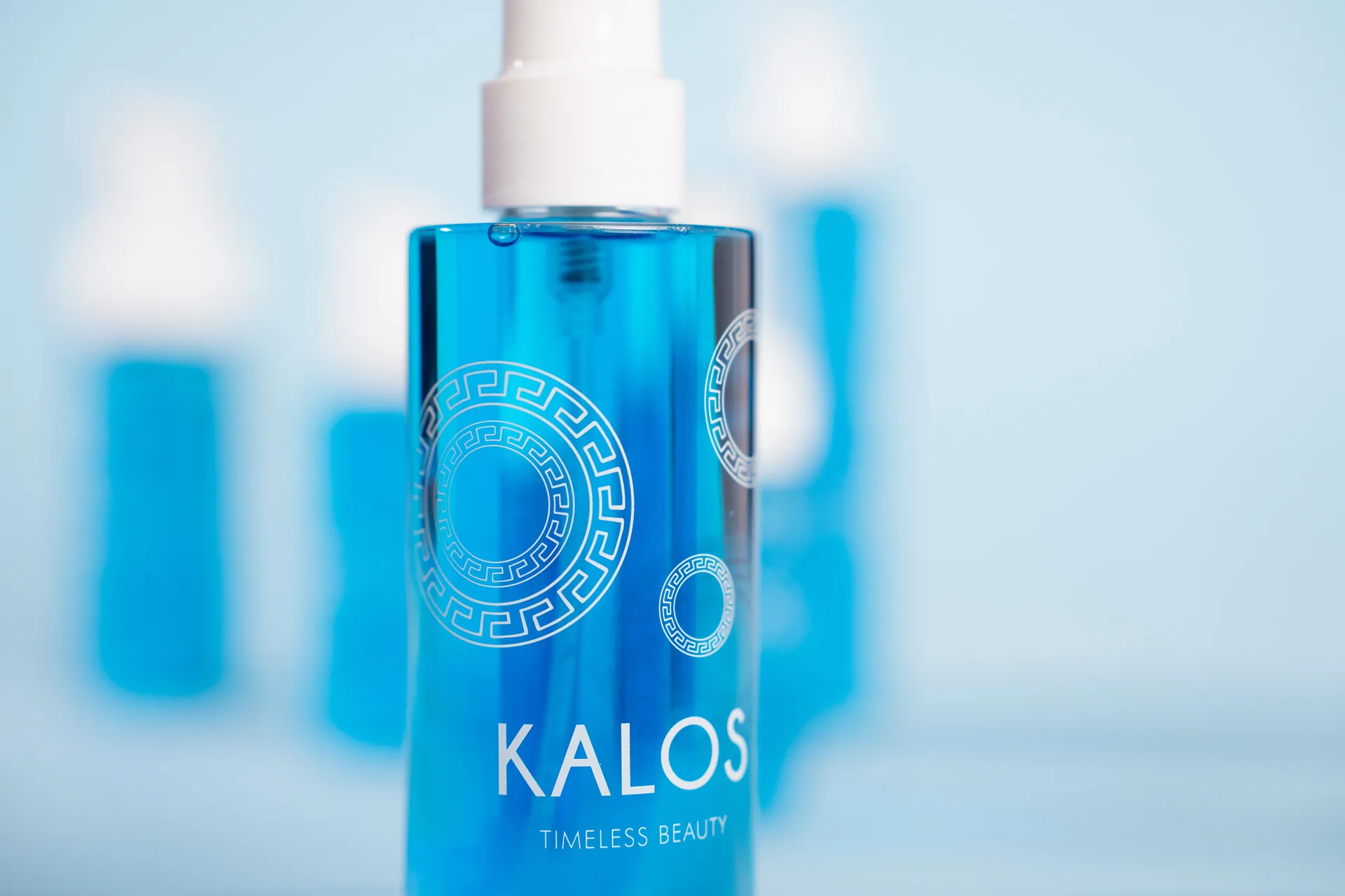 Flacone della linea Kalos con decorazione serigrafata blu
